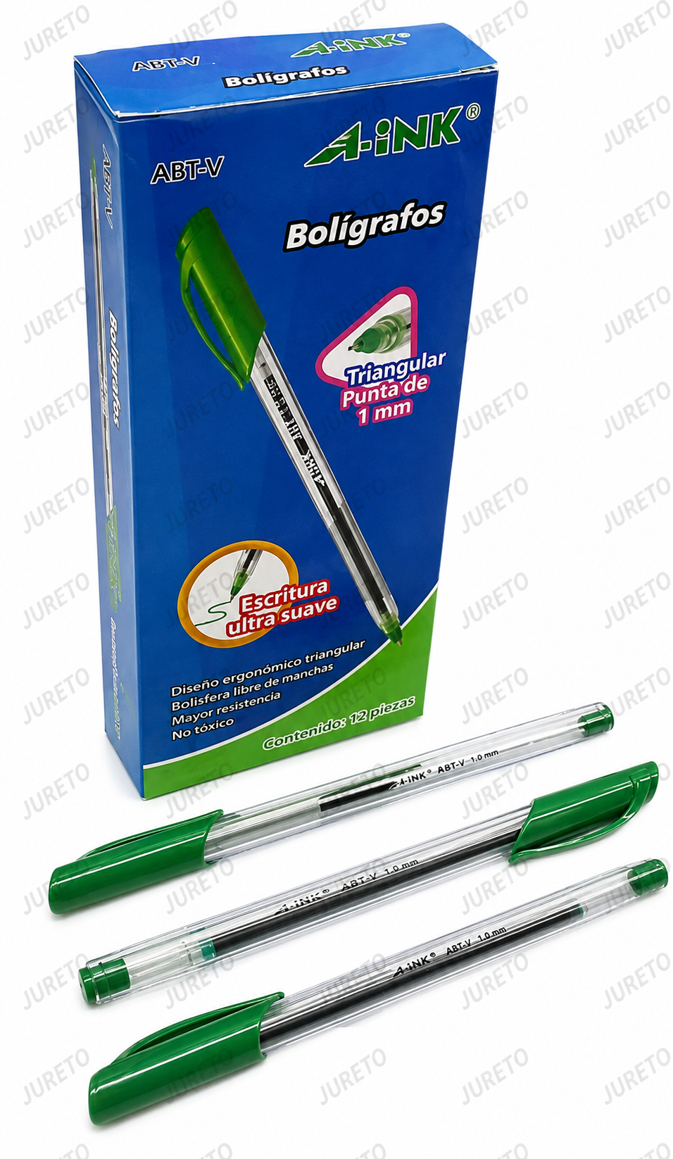 BOLIGRAFO TRIANGULAR VERDE PUNTA DE 1MM MARCA AINK