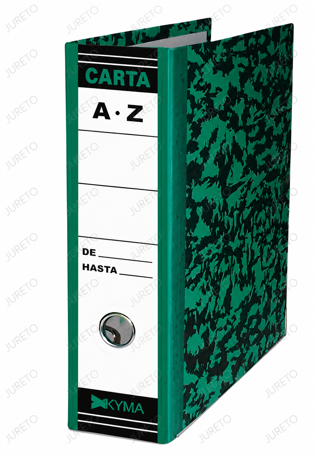 CARPETA REGISTRADORA VERDE JASPEADO MARCA KYMA T. CARTA